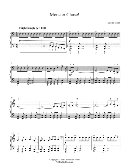 Monster Chase Cinematic Piano Solo Early Intermediate Sheet Music