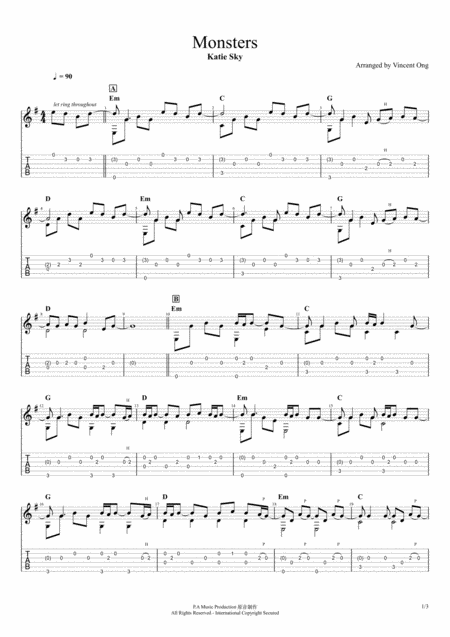Monsters By Katie Sky Acoustic Guitar Sheet Music
