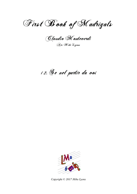 Monteverdi First Book Of Madrigals No 12 Se Nel Partir Da Voi Sheet Music