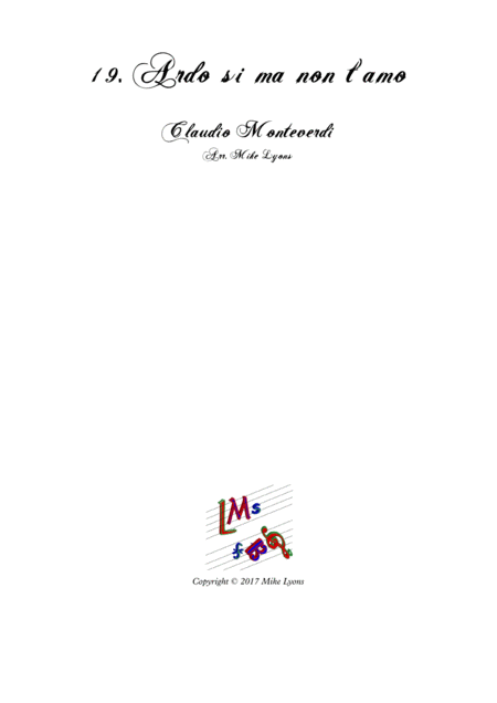 Free Sheet Music Monteverdi First Book Of Madrigals No 19 Ardo Si Ma Nont Amo