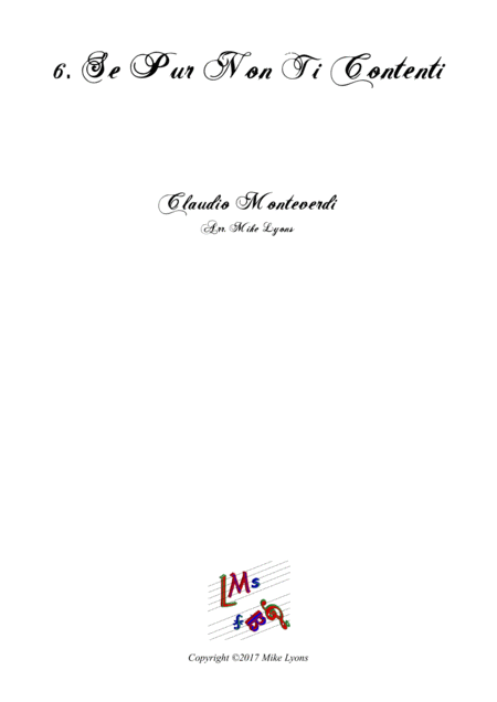 Free Sheet Music Monteverdi First Book Of Madrigals No 6 Se Pur Non Ti Contenti