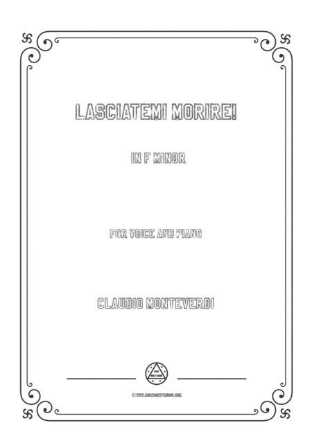 Monteverdi Lasciatemi Morire In F Minor For Voice And Piano Sheet Music