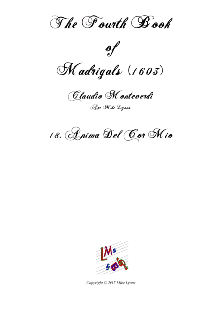 Monteverdi The Fourth Book Of Madrigals 18 Anima Del Cor Mio Sheet Music