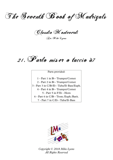 Free Sheet Music Monteverdi The Seventh Book Of Madrigals 1619 21 Parlo Miser O Taccio 7