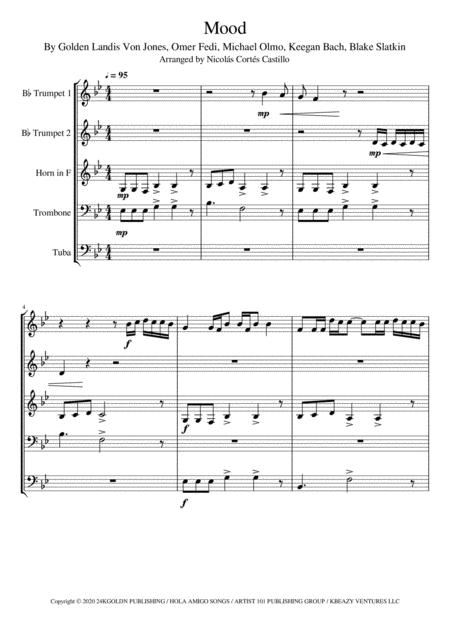 Free Sheet Music Mood 24kgoldn Brass Quintet