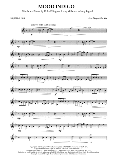 Mood Indigo For Saxophone Quartet Sheet Music