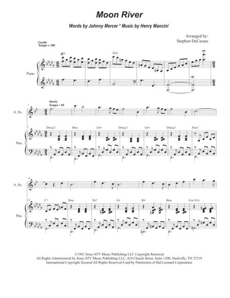 Free Sheet Music Moon River Alto Saxophone And Piano