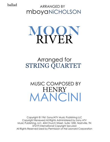 Moon River By Henry Mancini Sheet Music