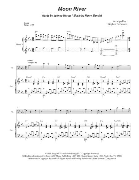 Free Sheet Music Moon River Cello Solo And Piano