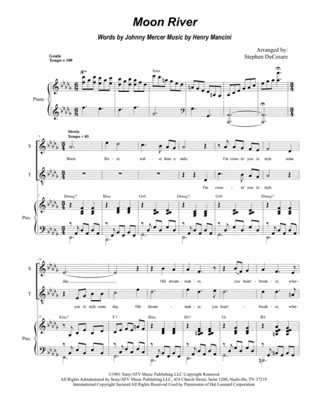 Free Sheet Music Moon River Duet For Soprano And Tenor Solo