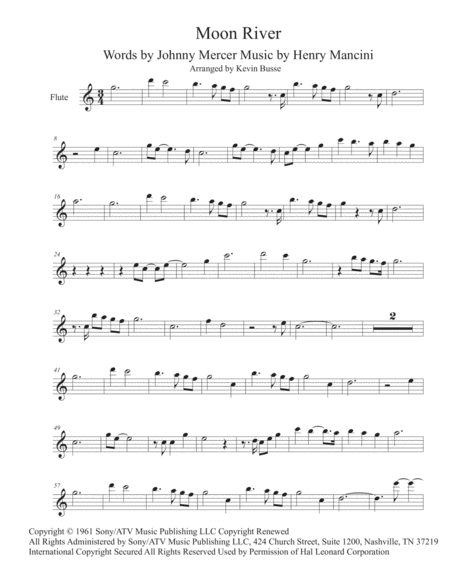 Free Sheet Music Moon River Easy Key Of C Flute