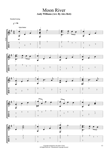 Moon River Fingerstyle Guitar Sheet Music