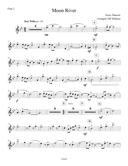 Free Sheet Music Moon River Flute 2