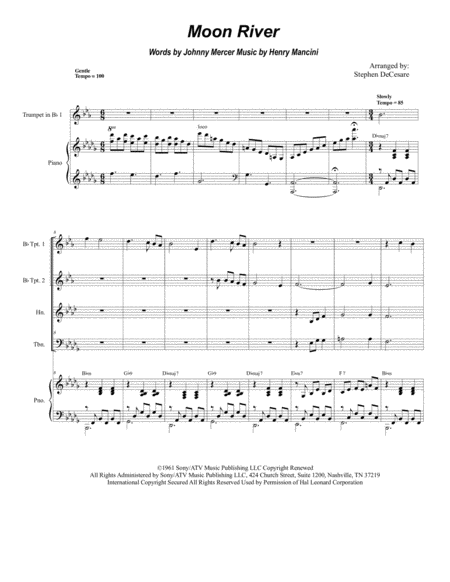 Free Sheet Music Moon River For Brass Quartet And Piano