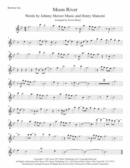 Free Sheet Music Moon River Original Key Bari Sax