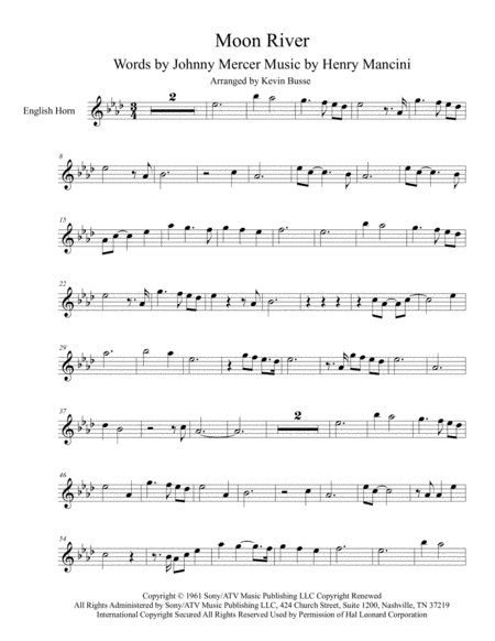 Moon River Original Key English Horn Sheet Music