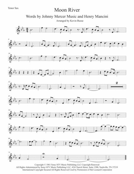 Free Sheet Music Moon River Original Key Tenor Sax