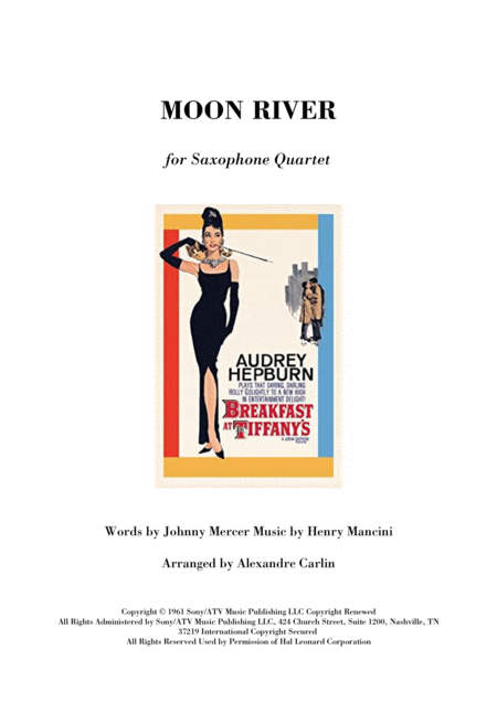 Free Sheet Music Moon River Saxophone Quartet