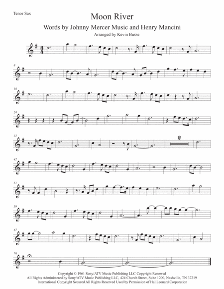 Free Sheet Music Moon River Tenor Sax