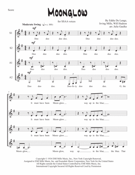 Free Sheet Music Moonglow For Ssaa A Cappella Quartet