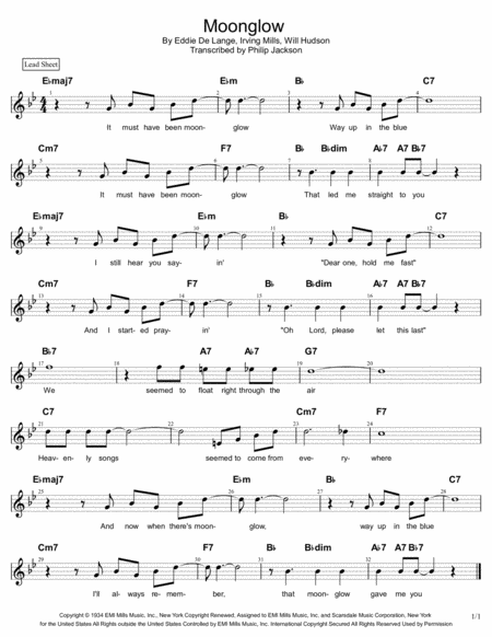 Free Sheet Music Moonglow In Bb