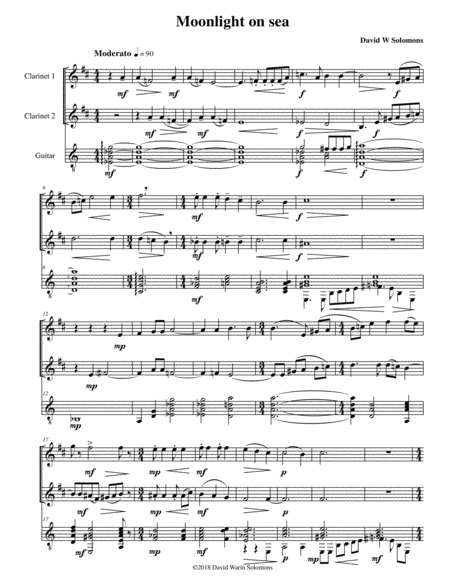 Free Sheet Music Moonlight On Sea For 2 Clarinets And Guitar