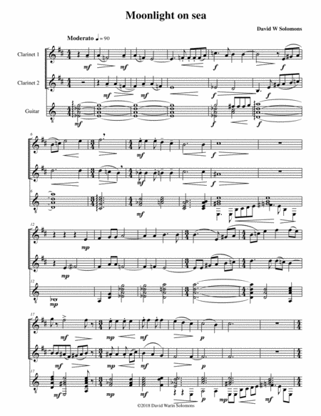 Moonlight On Sea For 2 Clarinets And Guitar Sheet Music