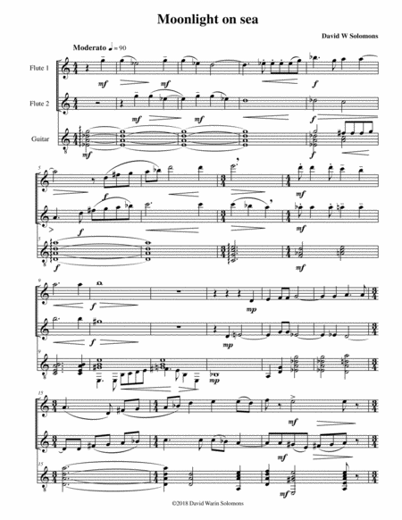 Moonlight On Sea For 2 Flutes And Classical Guitar Sheet Music