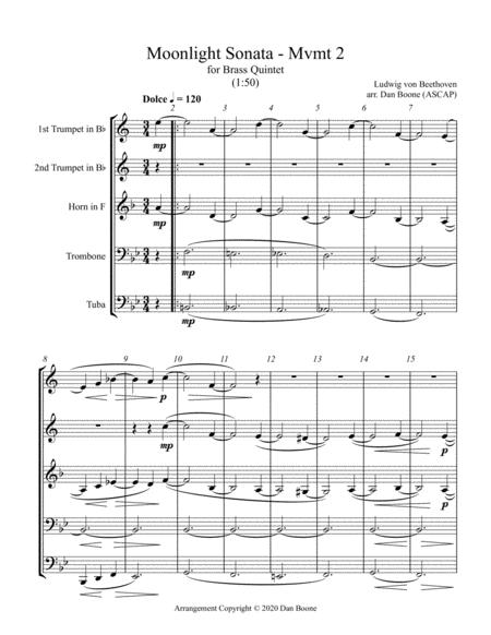 Free Sheet Music Moonlight Sonata 2nd Movement In Bb Major For Brass Quintet