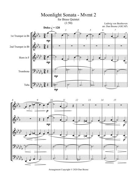 Moonlight Sonata 2nd Movement In Db Major Original Key For Brass Quintet Sheet Music