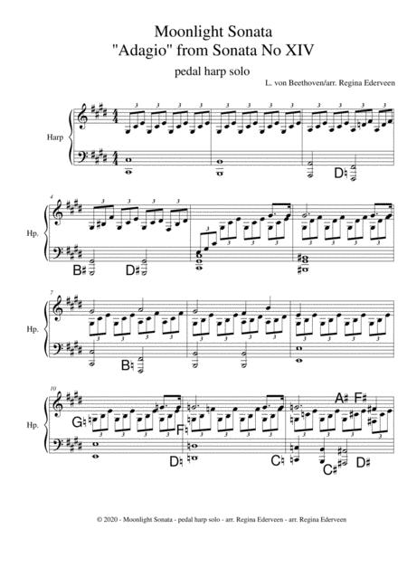 Free Sheet Music Moonlight Sonata Beethoven Pedal Harp Solo