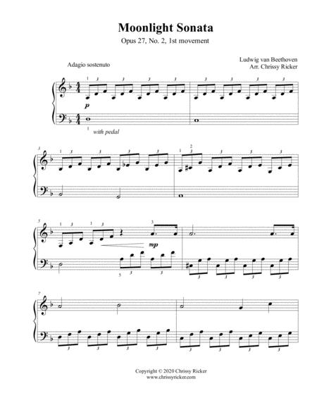 Free Sheet Music Moonlight Sonata Easy Piano Early Intermediate