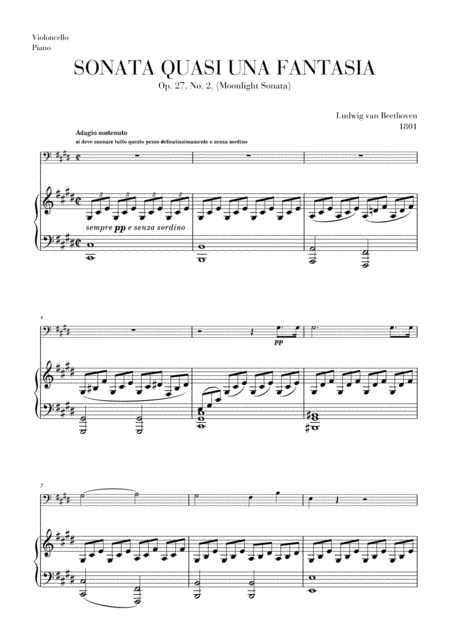 Moonlight Sonata For Cello And Piano Sheet Music