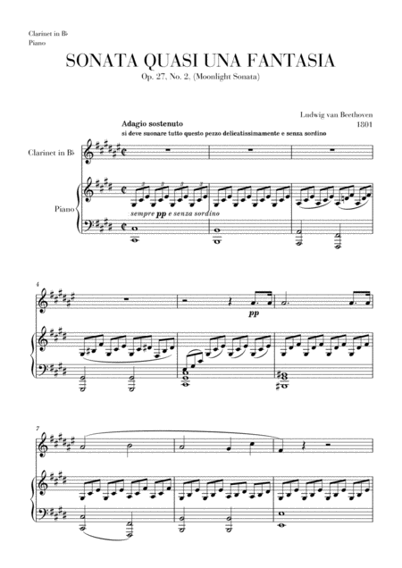 Moonlight Sonata For Clarinet In Bb And Piano Sheet Music