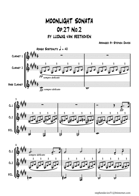 Moonlight Sonata Op 27 No 2 By Ludwig Van Beethoven For Clarinet Trio Sheet Music