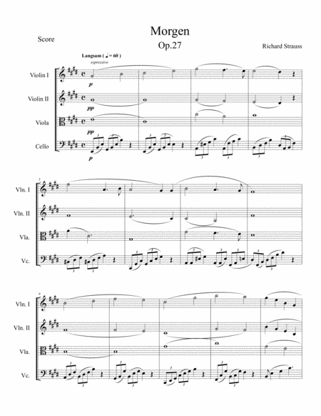 Free Sheet Music Morgen Op 27 For Voice And String Quartet E Major