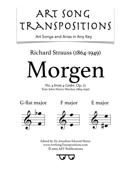 Morgen Op 27 No 4 In 3 Medium Keys G Flat F E Major Sheet Music