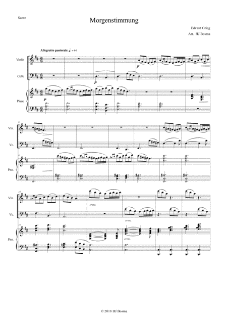 Free Sheet Music Morgenstimmung From Peer Gynt Arr For Pianotrio
