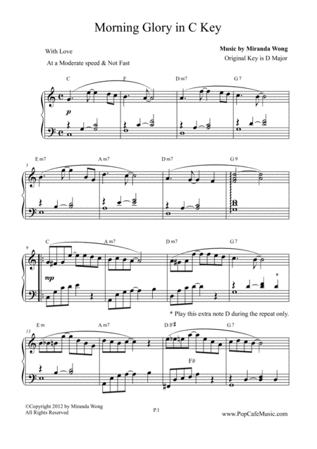 Morning Glory In C Key Touching Piano Music Sheet Music