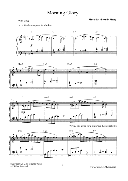 Morning Glory Wedding Piano Music Sheet Music