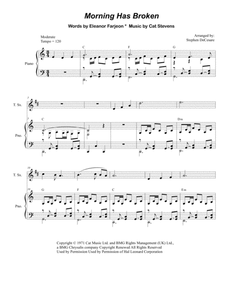 Free Sheet Music Morning Has Broken Duet For Soprano And Tenor Saxophone