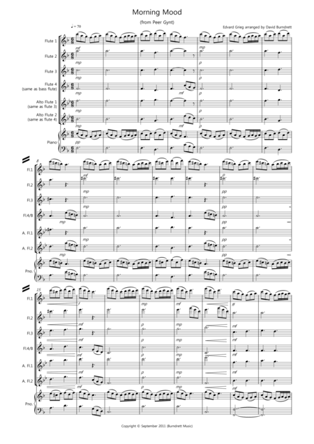 Free Sheet Music Morning Mood From Peer Gynt For Flute Quartet