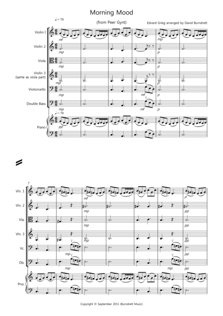 Morning Mood From Peer Gynt For String Orchestra Sheet Music