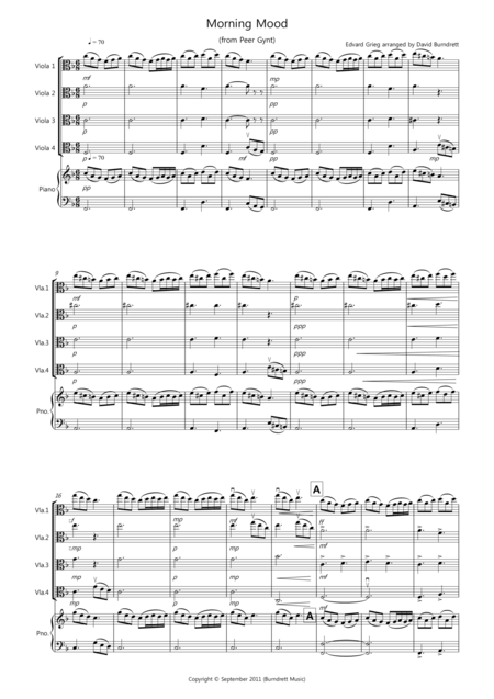 Free Sheet Music Morning Mood From Peer Gynt For Viola Quartet