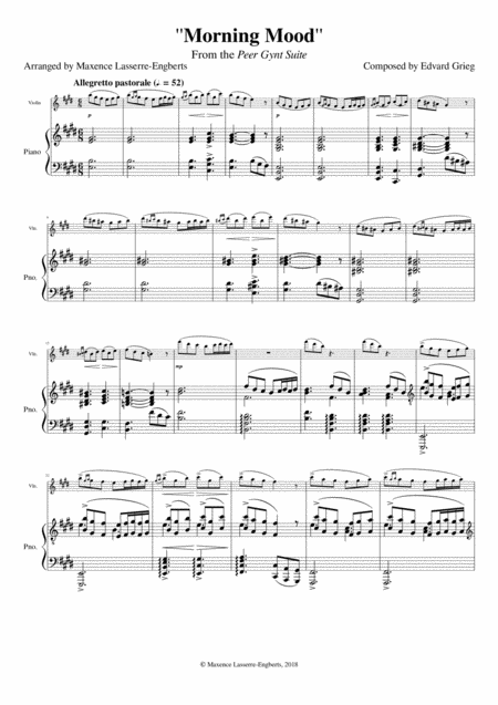 Free Sheet Music Morning Mood From Peer Gynt For Violin And Piano