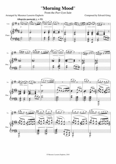 Morning Mood From Peer Gynt For Violin And Piano Sheet Music