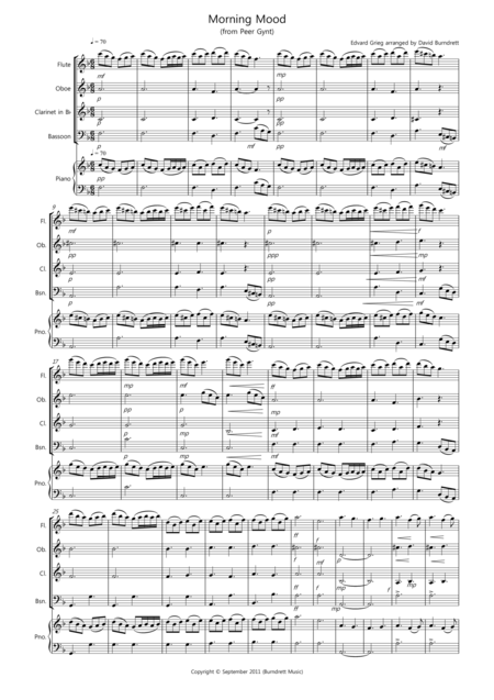 Free Sheet Music Morning Mood From Peer Gynt For Wind Quartet