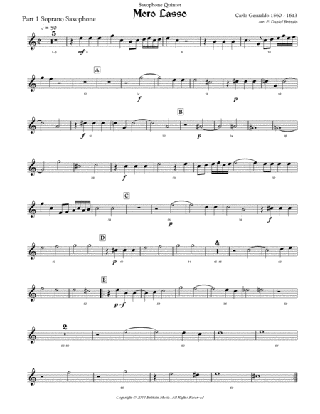 Free Sheet Music Moro Lasso Saxophone Quintet