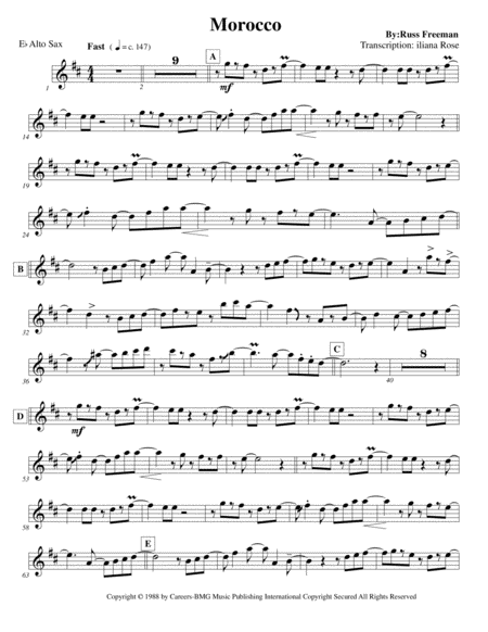 Morocco Alto Sax Sax Solo Sheet Music