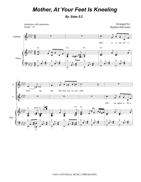 Free Sheet Music Mother At Your Feet Is Kneeling Duet For Soprano Tenor Solo